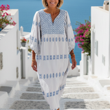 Marguerite | Rochie maxi brodată cu mâneci lungi și decolteu în V