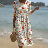 Cristina - Rochie Maxi cu Guler Rotund și Imprimare Florală